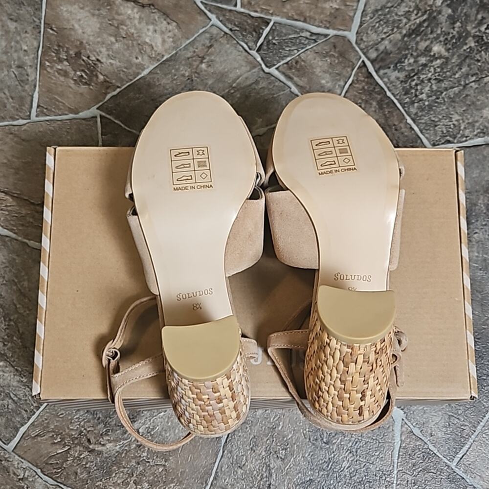 New in Box Soludos Olivia Heel Leather Sandal Sz 8.5 in Desert - Picture 11 of 11